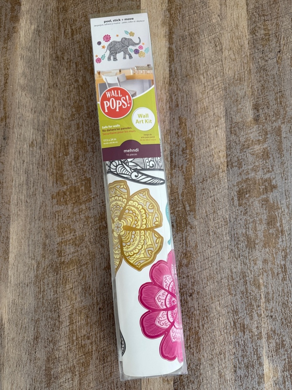NWT WallPops! Mehndi Elephant Floral Peel & Stick Wall Art - Pink & Gold